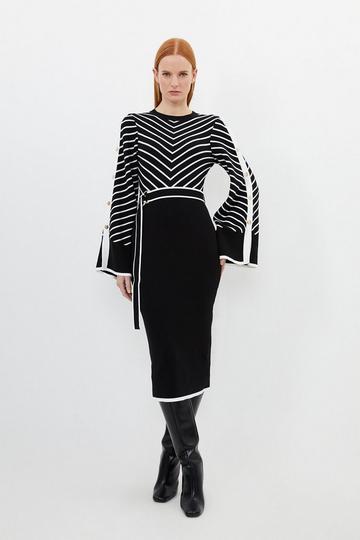 Cotton Blend Striped Knit Midi Dress mono
