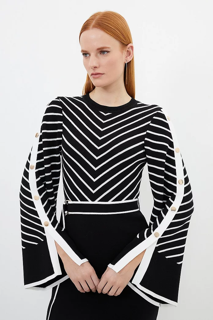 Cotton Blend Striped Knit Midi Dress | Karen Millen