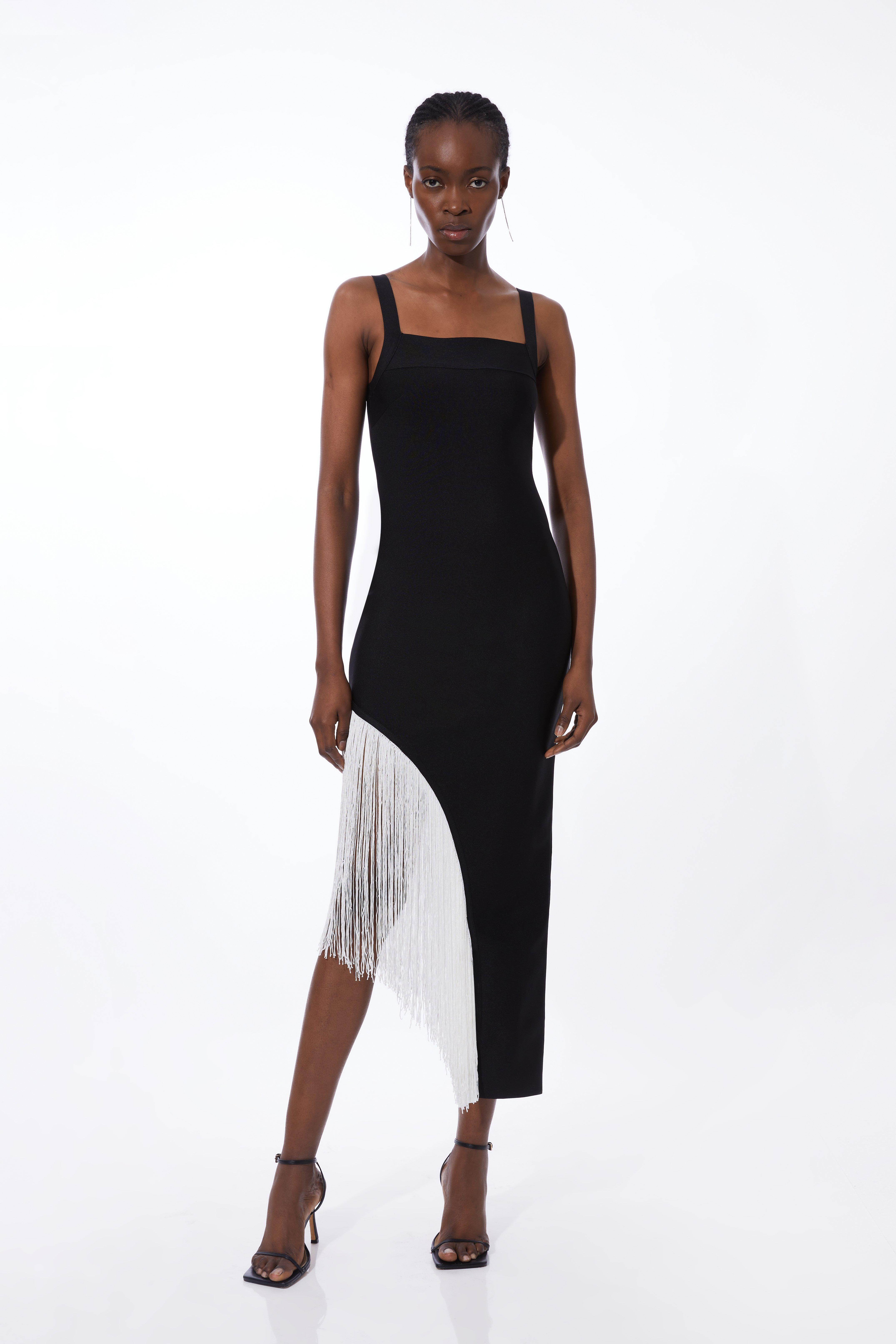 Black and 2025 white midi dress