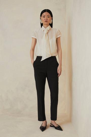 Petite The Founder Tailored Wool Blend Straight Trousers black