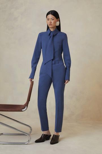 Petite The Founder Tailored Wool Blend Straight Trousers navy