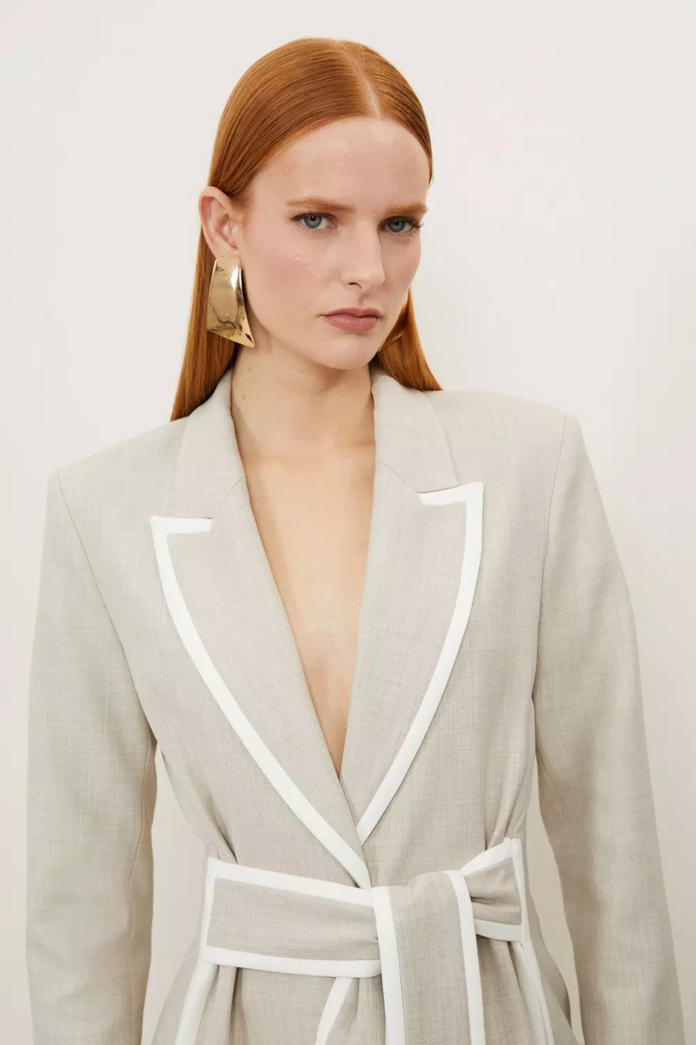 Melange Tailored Belted Tipped Detail Blazer