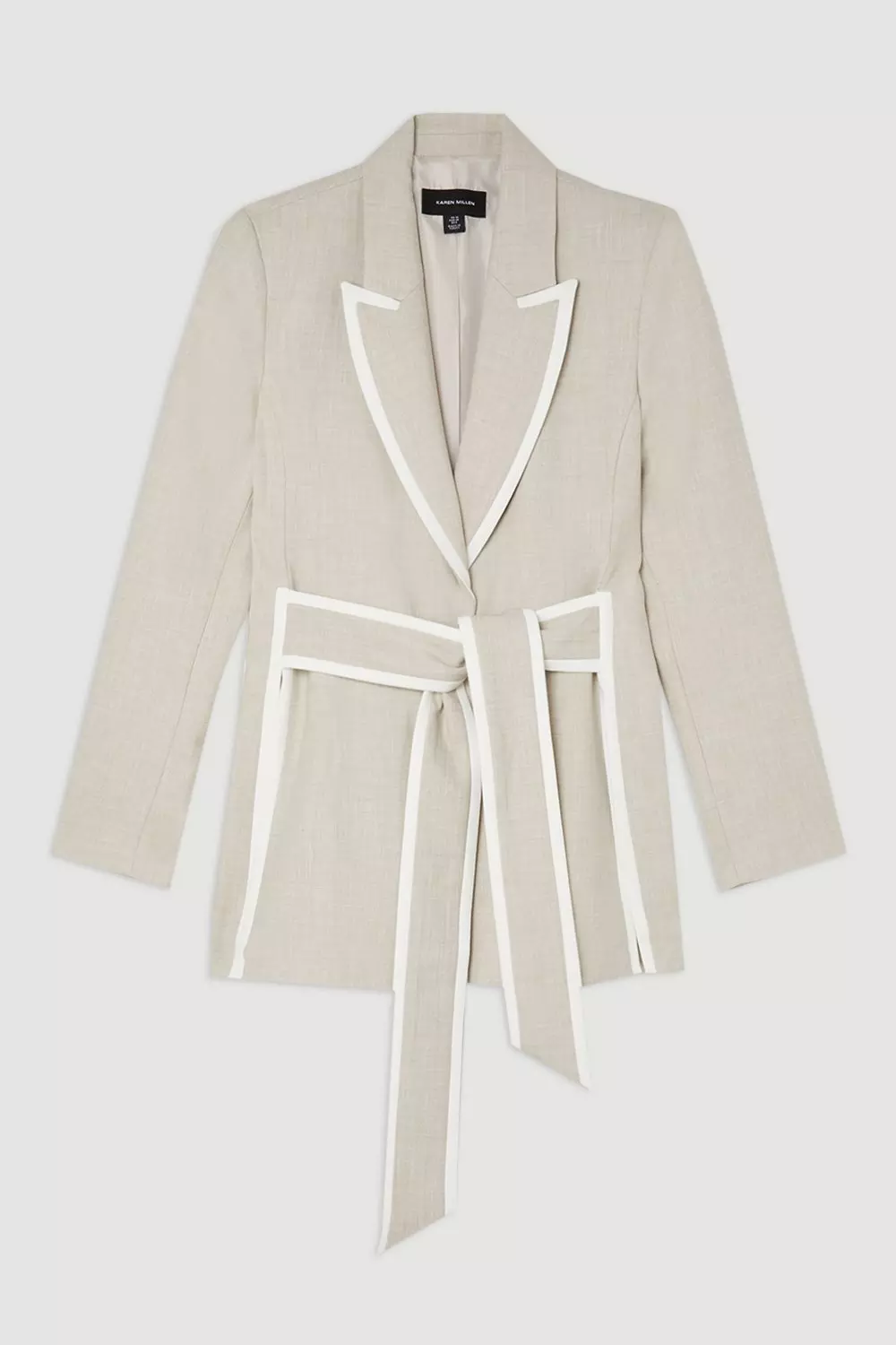 Melange Tailored Belted Tipped Detail Blazer