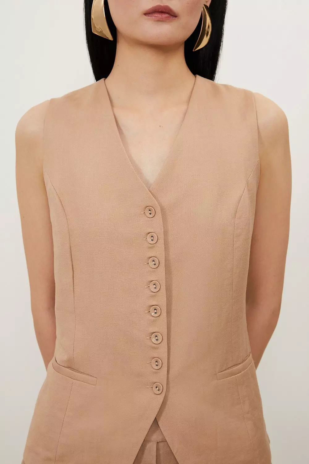 Viscose Linen Woven Waistcoat | Karen Millen