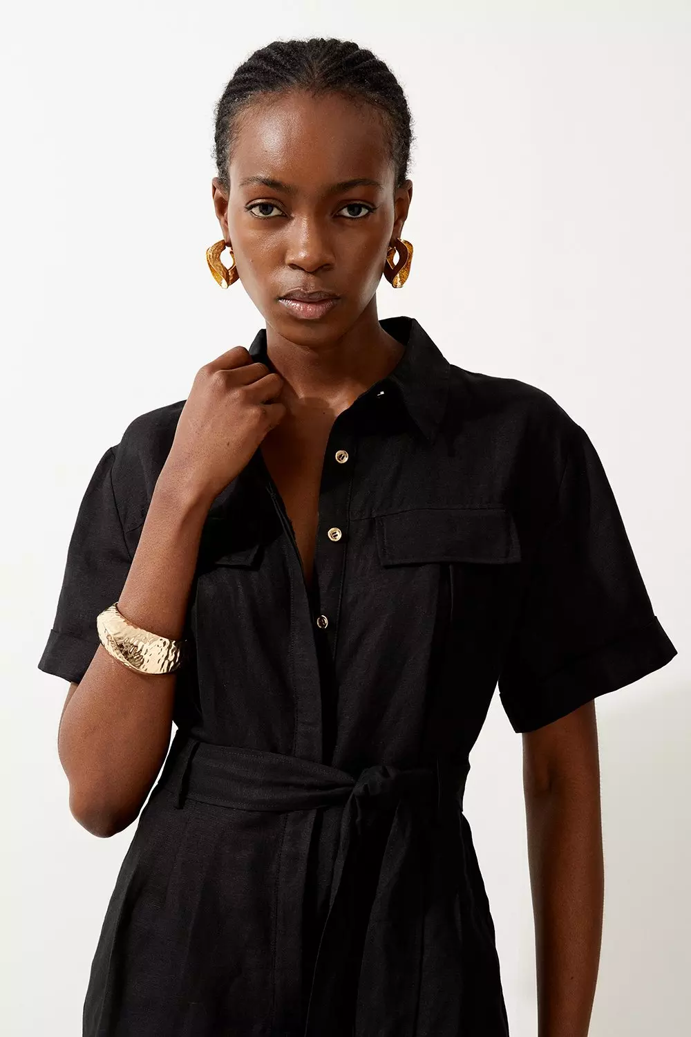 Black clearance linen playsuit