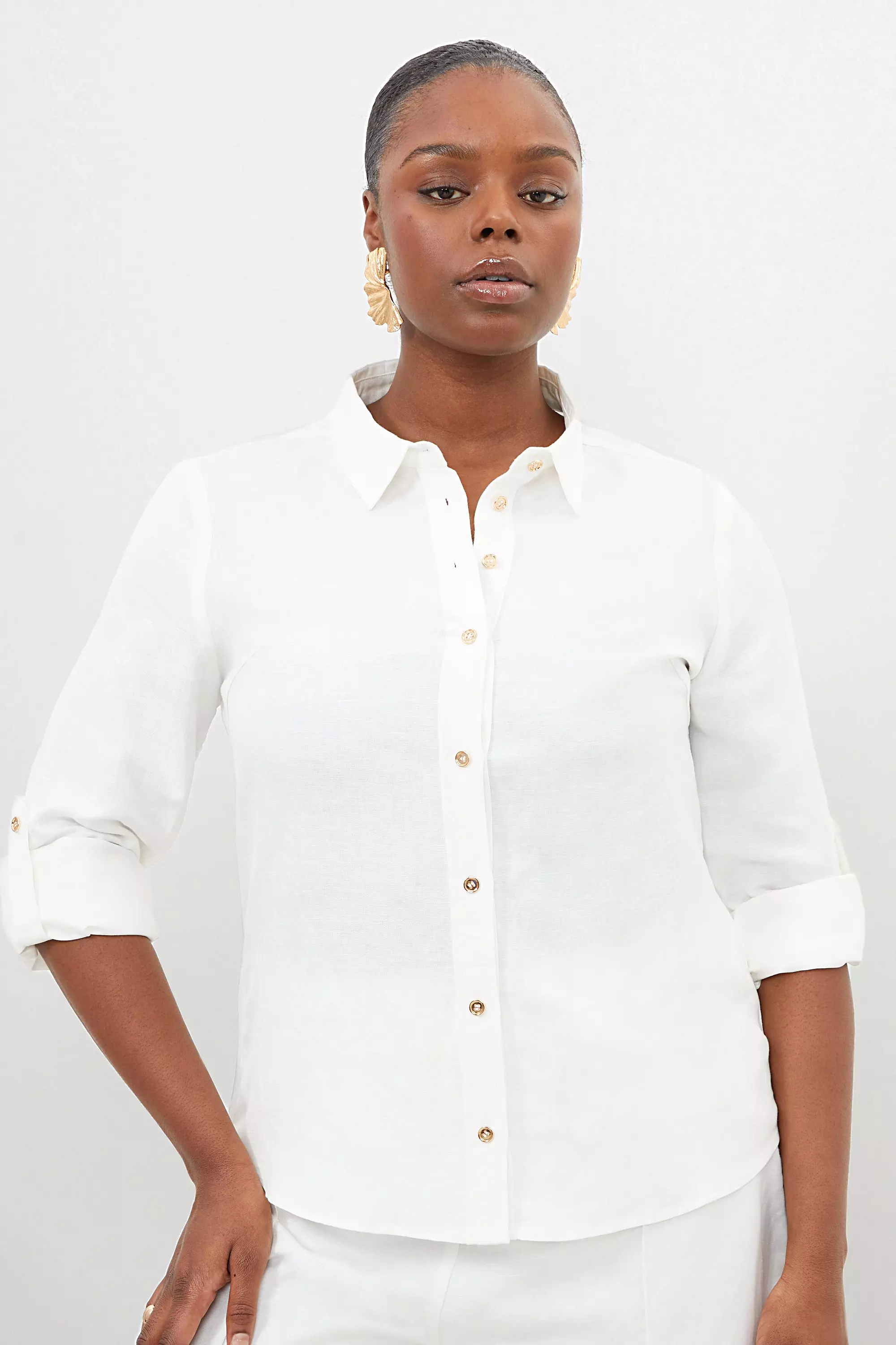 Plus size white button down sale