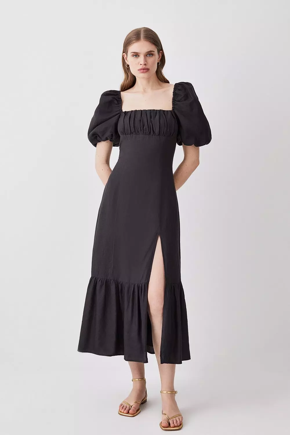 Midi dress 2024 with puffy sleeves