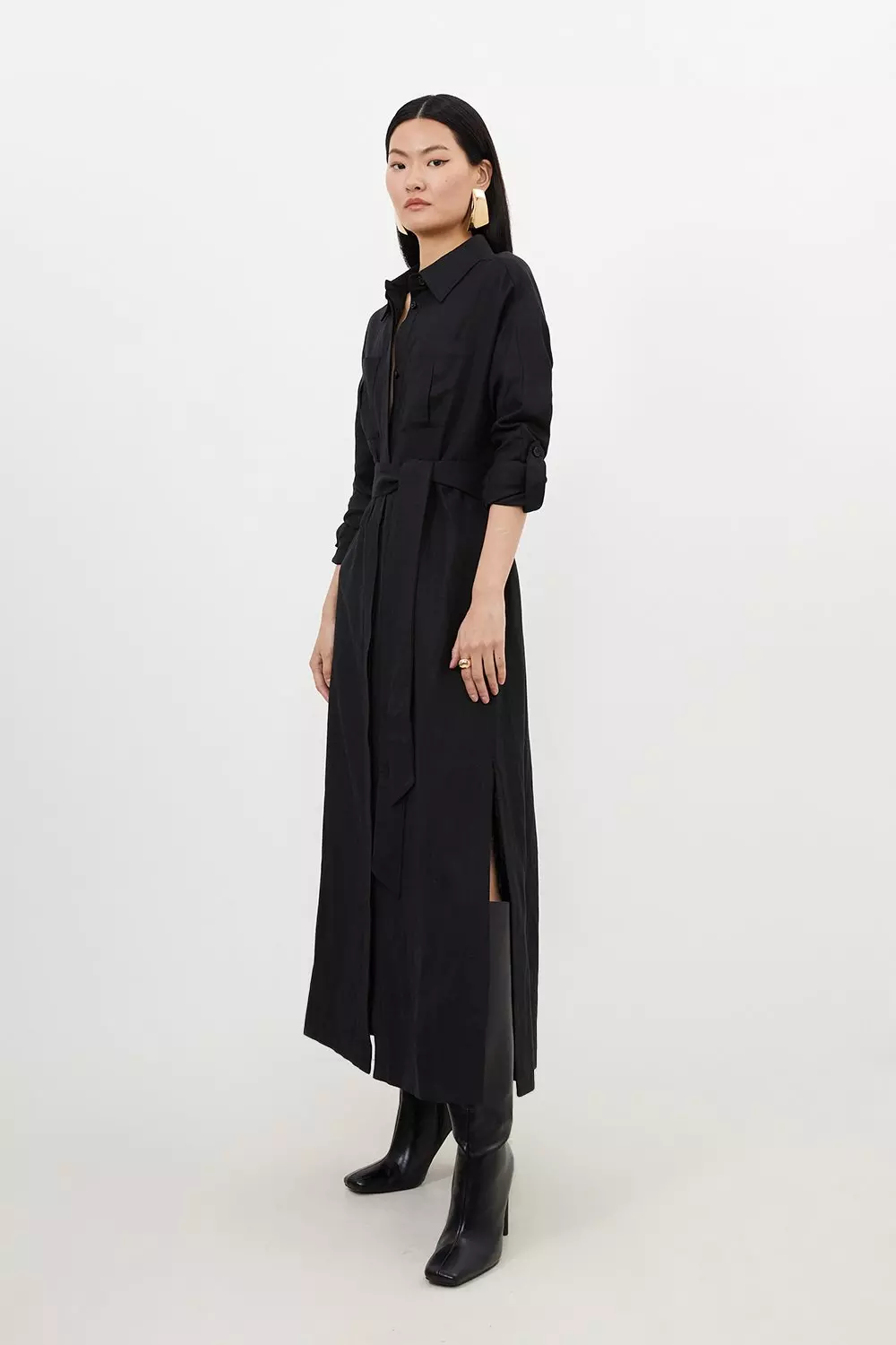 Viscose Linen Longline Shirt | Karen Millen