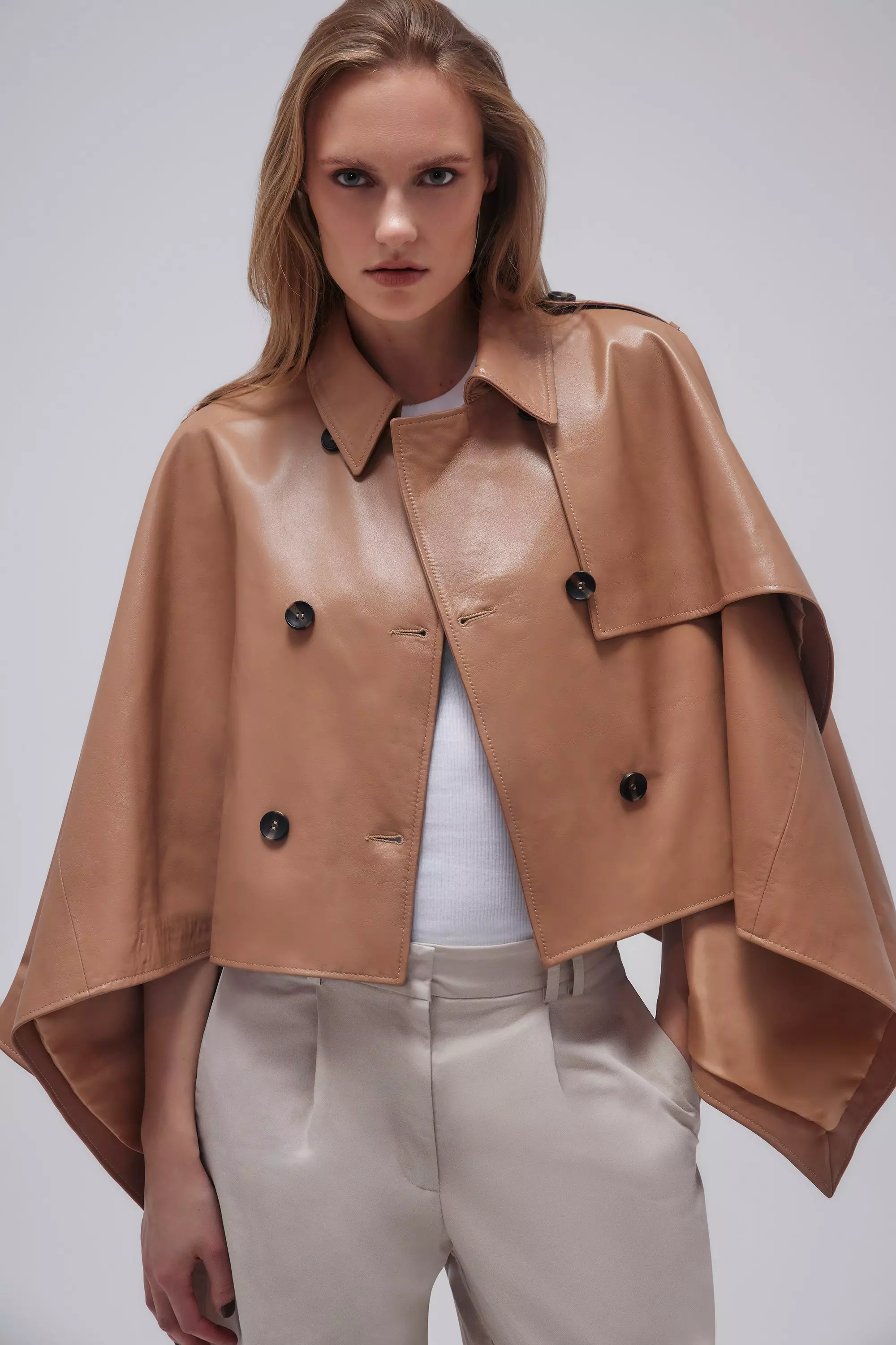 Leather Cape Sleeve Jacket Karen Millen