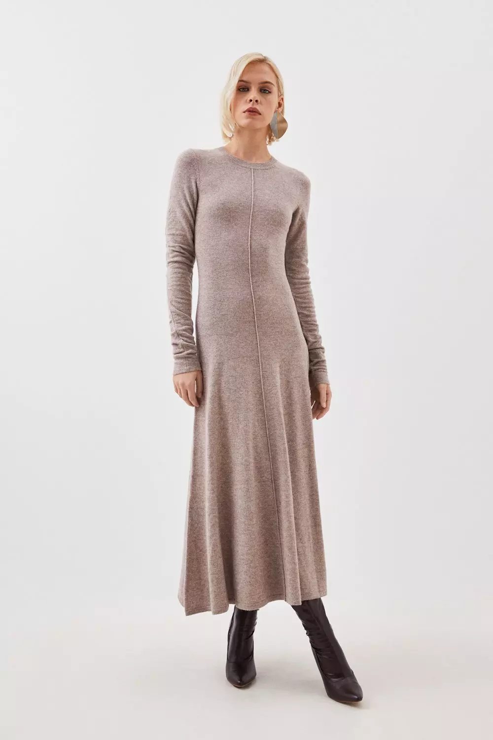 Jasleen Ruched Waist Midi Dress in Taupe