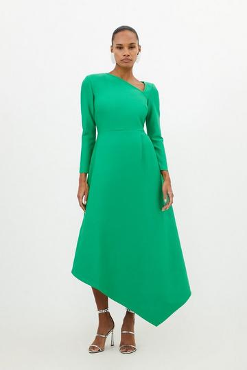Green Figure Form Bandage Asymmetric Hem Knit Midi Dress