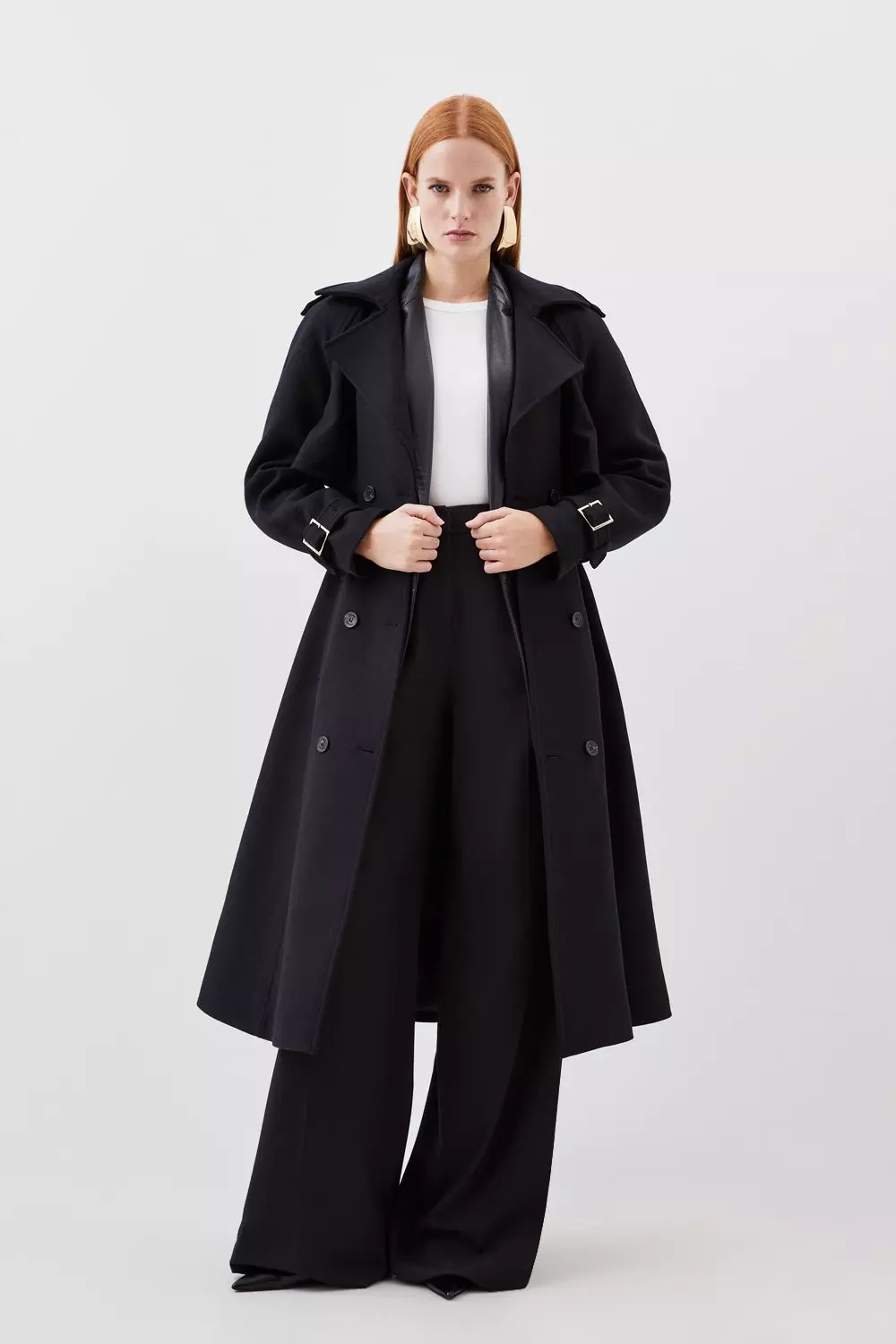 Italian Manteco Wool Blend Tailored Single Breasted Maxi Coat | Karen Millen