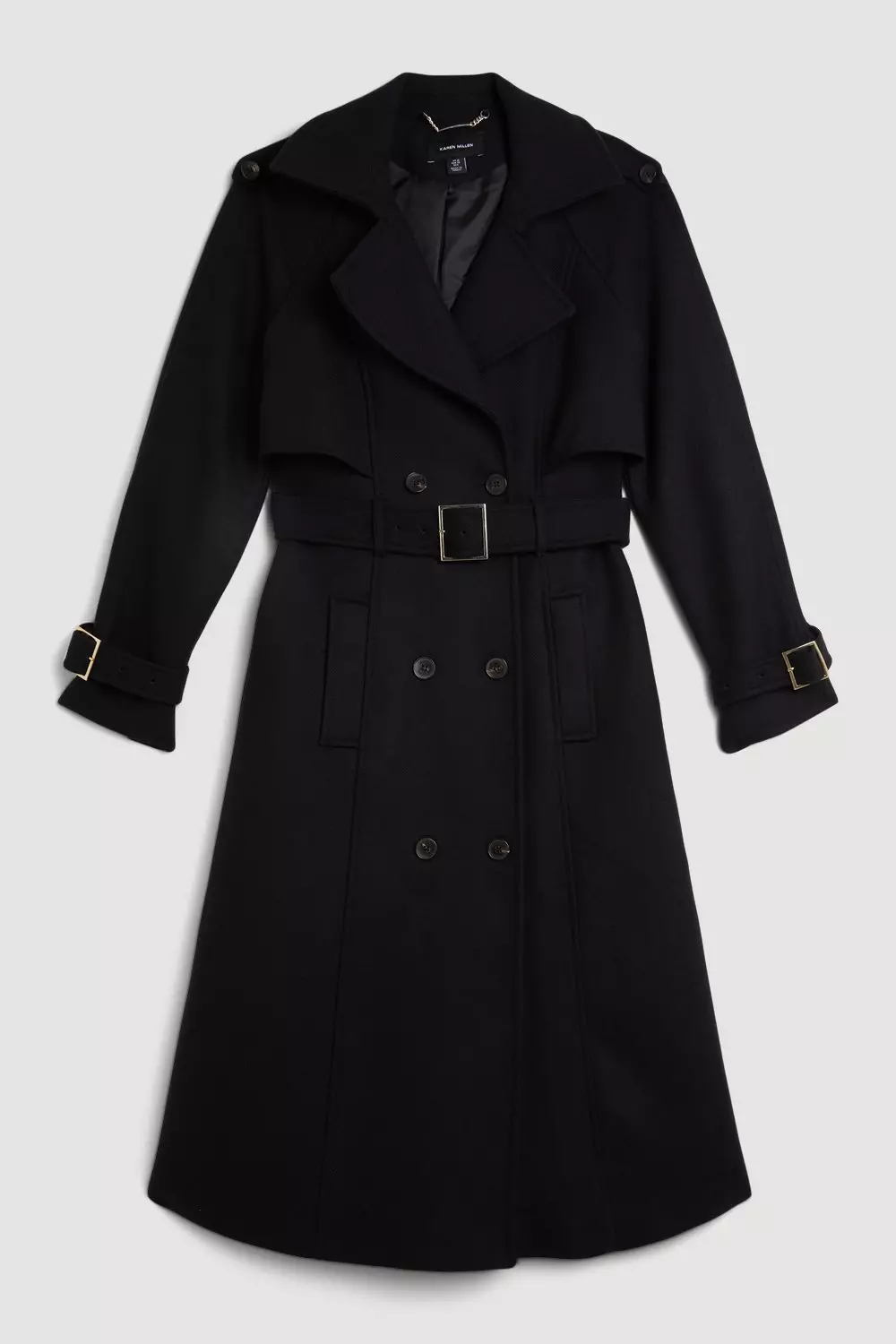 Italian Manteco Wool Blend Tailored Belted Trench Coat | Karen Millen