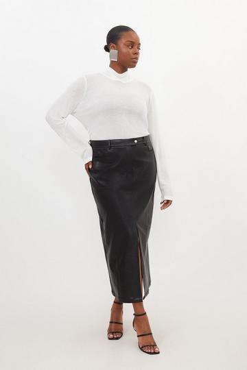 Black Plus Size Faux Leather Pencil Maxi Skirt