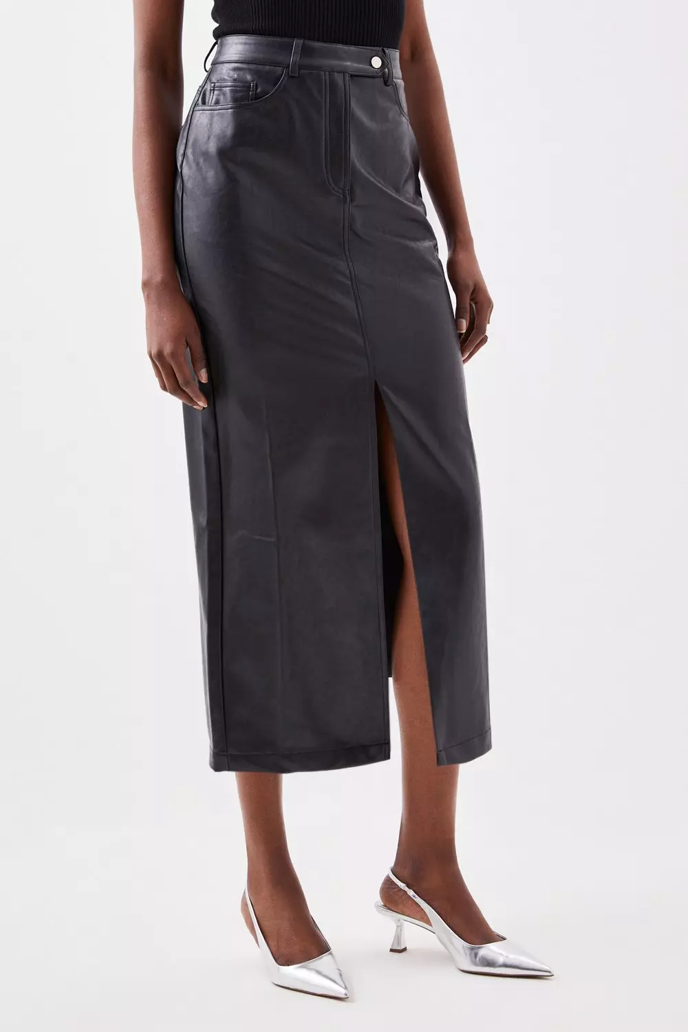 Petite Faux Leather Pencil Midaxi Skirt | Karen Millen