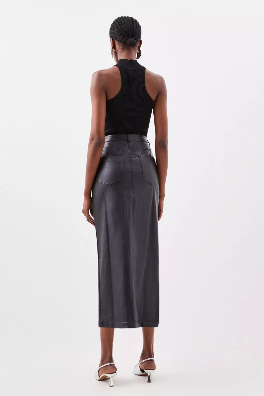 Petite faux clearance leather midi skirt