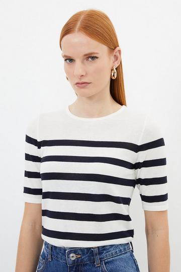 Cotton Blend Stripe Short Sleeve Knit Tee stripe