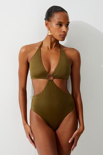 Slinky Cut Out Ring Detail Swimsuit khaki