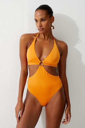 Slinky Cut Out Ring Detail Swimsuit orange