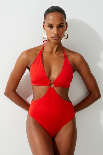 Red Slinky Cut Out Ring Detail Swimsuit