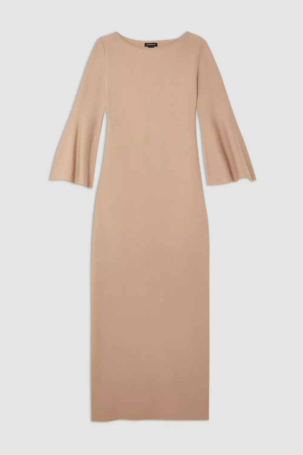 Petite Compact Wool Look Knit Midi Dress With Fluted Sleeve | Karen Millen