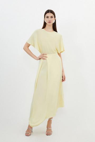 Slinky Viscose Blend Knit Asymmetric Tie Back Dress yellow