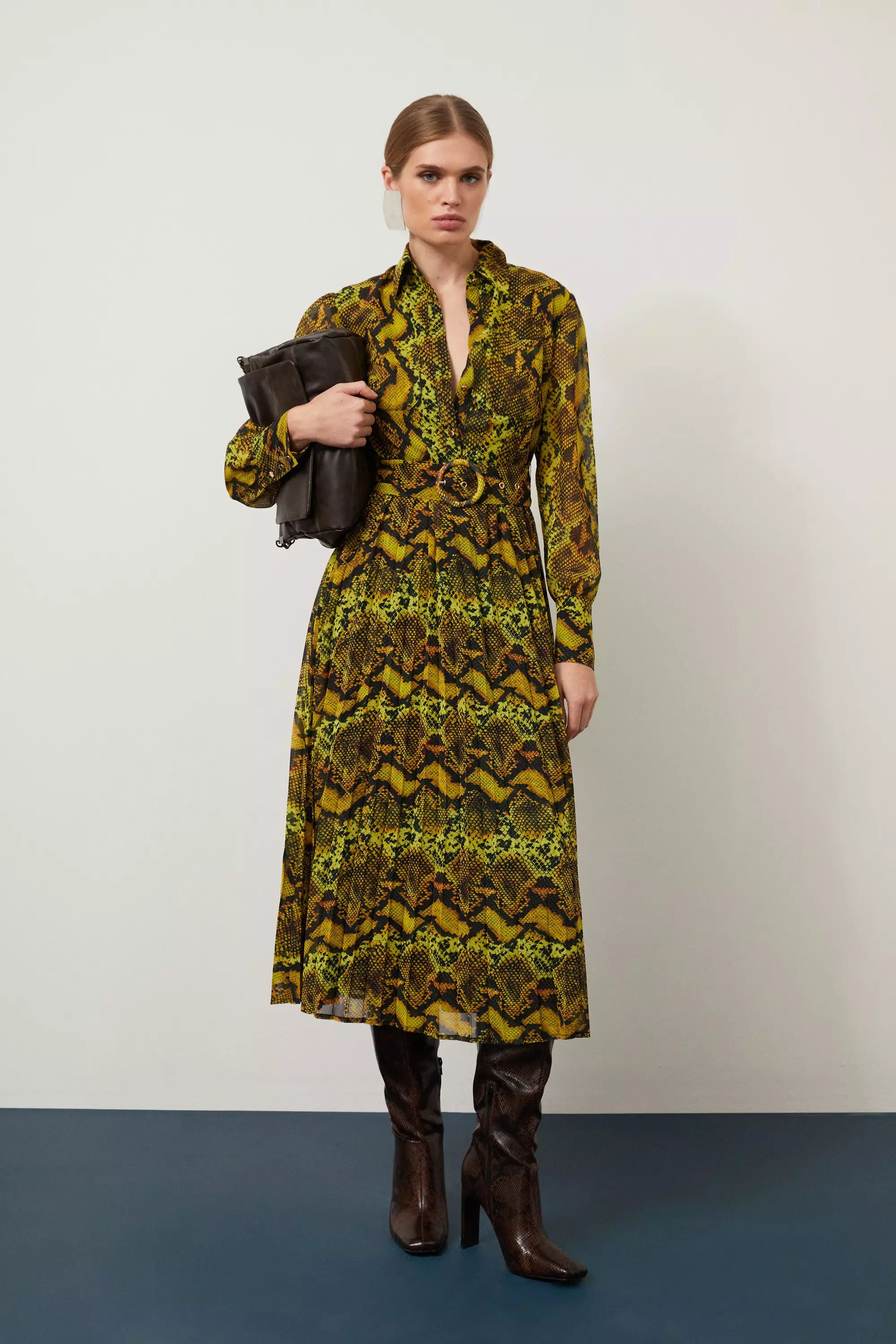 Snake Print Georgette Woven Shirt Midi Dress Karen Millen