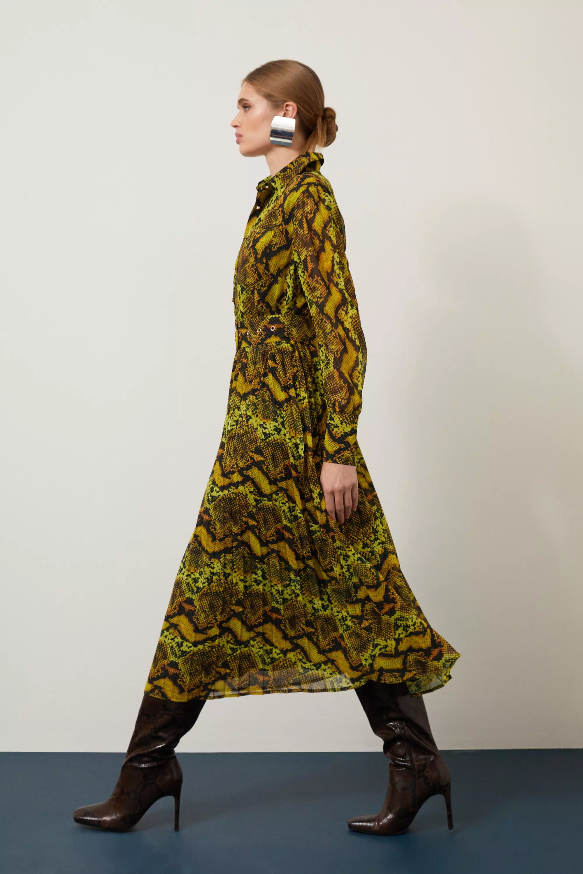 Snake print shirt store midi dress