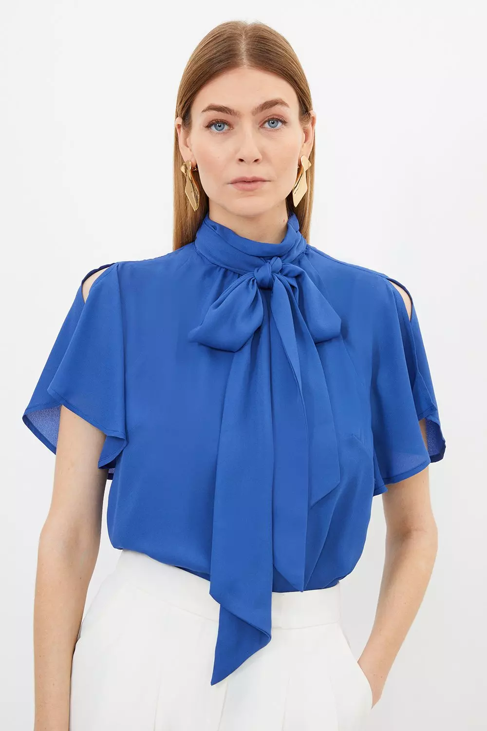 Tie neck cheap ruffle blouse