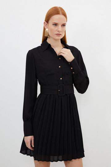 Black Petite Georgette Woven Mini Shirt Dress