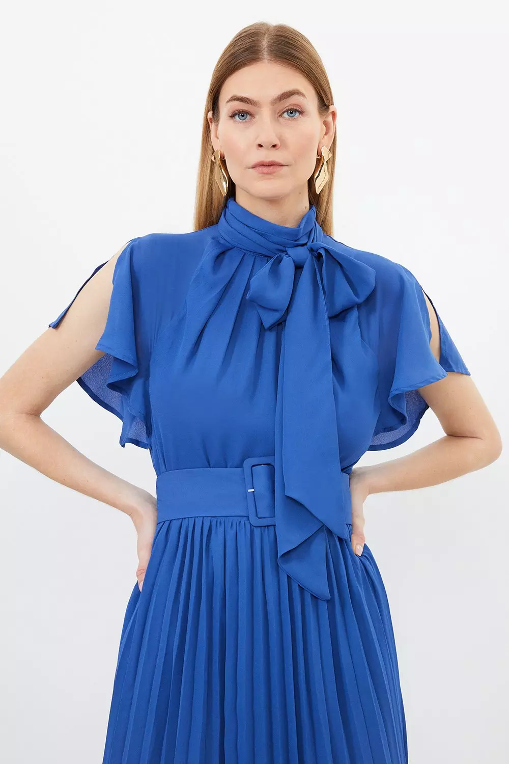 Tall Georgette Pussy Bow Tie Woven Midi Dress | Karen Millen