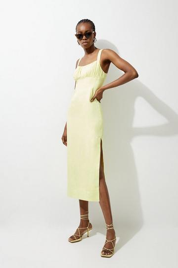 Viscose Linen Woven Strappy Midi Dress lemon