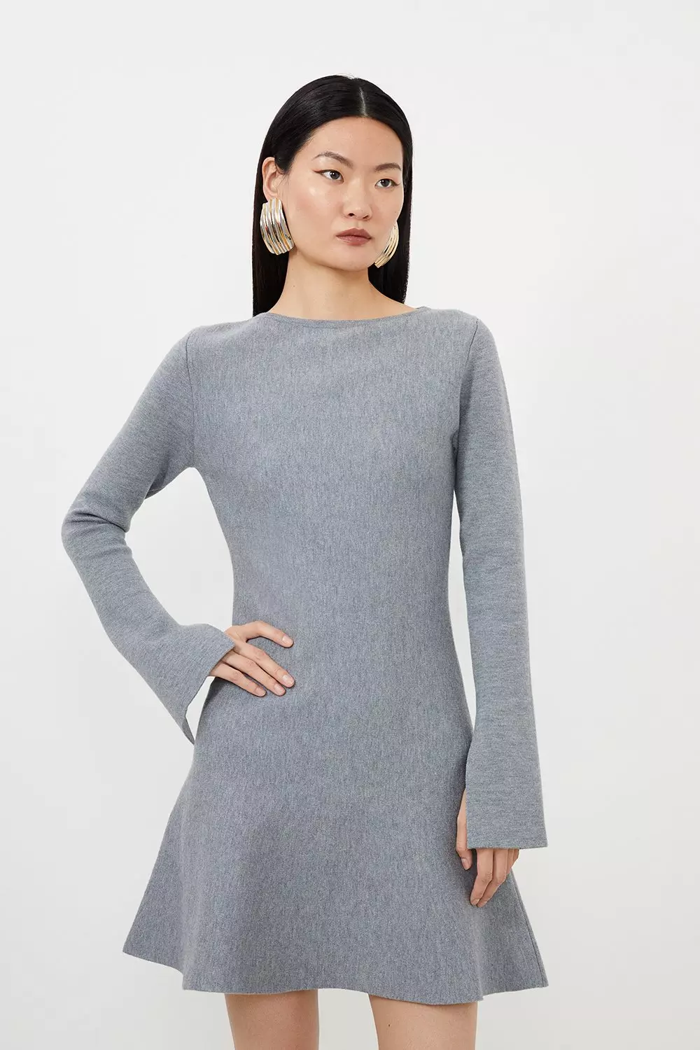 Compact Wool Look Knit Bell Sleeve Top | Karen Millen