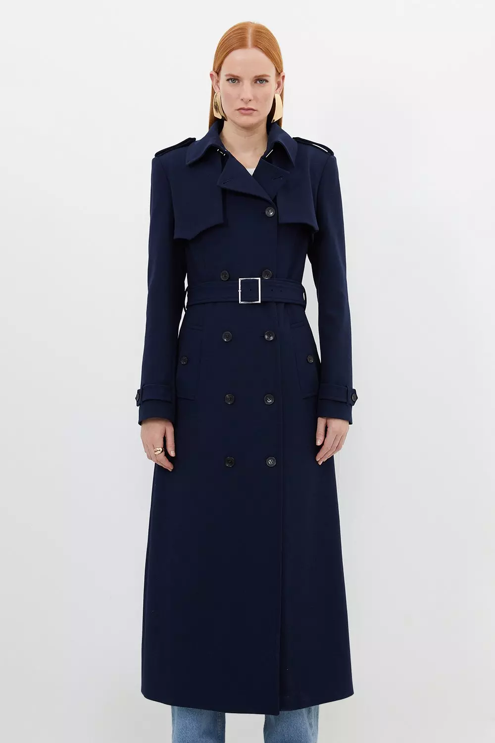 Compact Stretch Belted Double Breasted Maxi Coat | Karen Millen