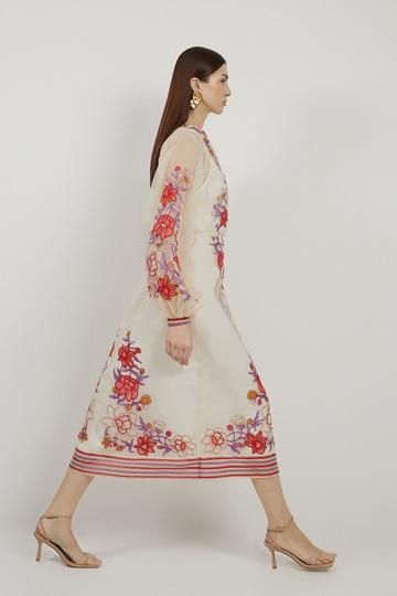 Petite Floral Embroidery Organdie Woven Midi Dress blush