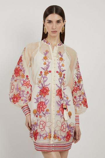 Petite Floral Embroidery Organdie Woven Mini Dress blush