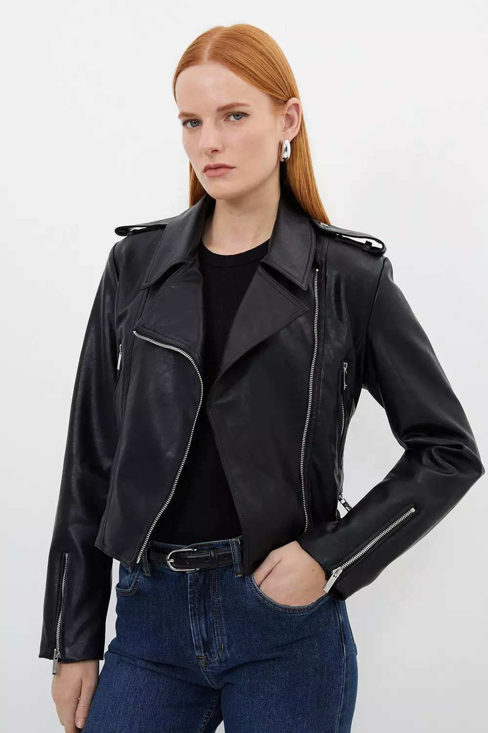 Women's Edition Point Collar Jacket in Black Leather - Thursday