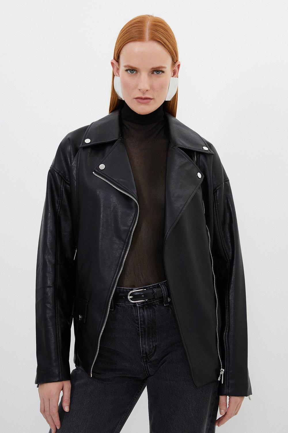 Leather Asymmetric Zip Detail Moto Jacket