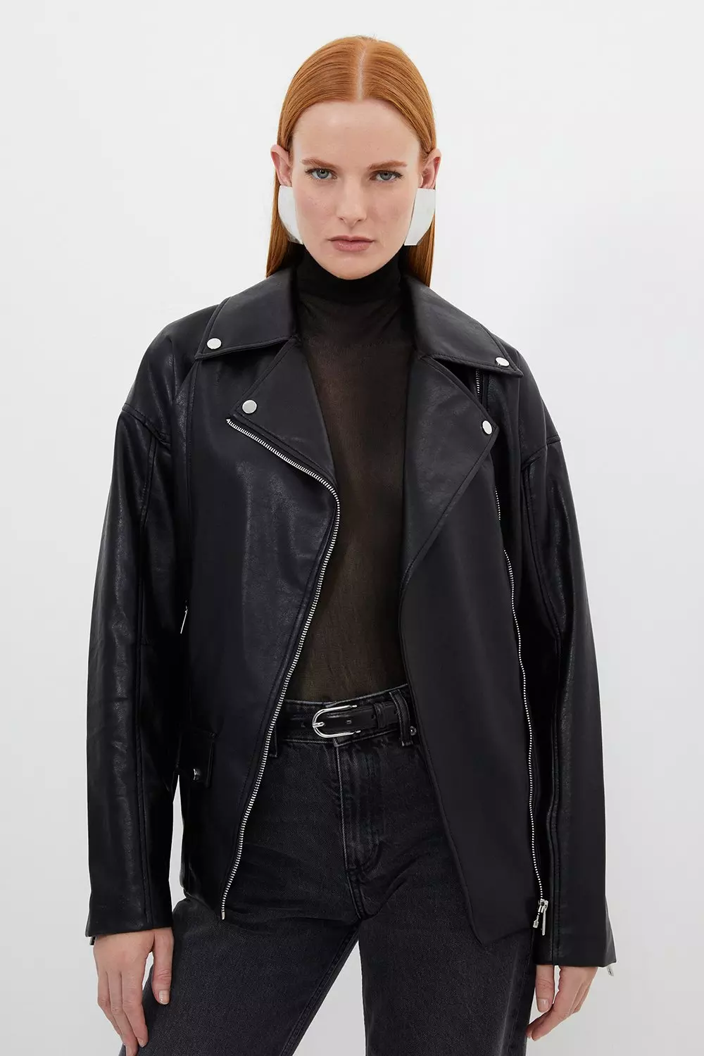 Karen millen black leather on sale jacket