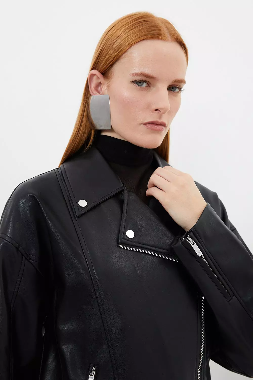 Stradivarius black leather on sale jacket