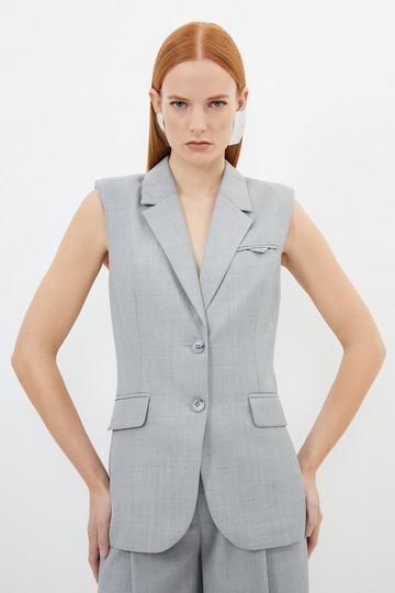 Wool Blend Tailored Single Breasted Waistcoat grey marl