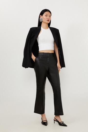 Black Leather Button Fly Detail Skinny Trousers
