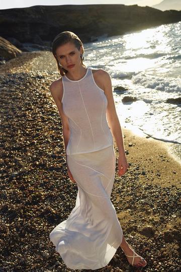 Linen Blend 90's Knit Skirt white