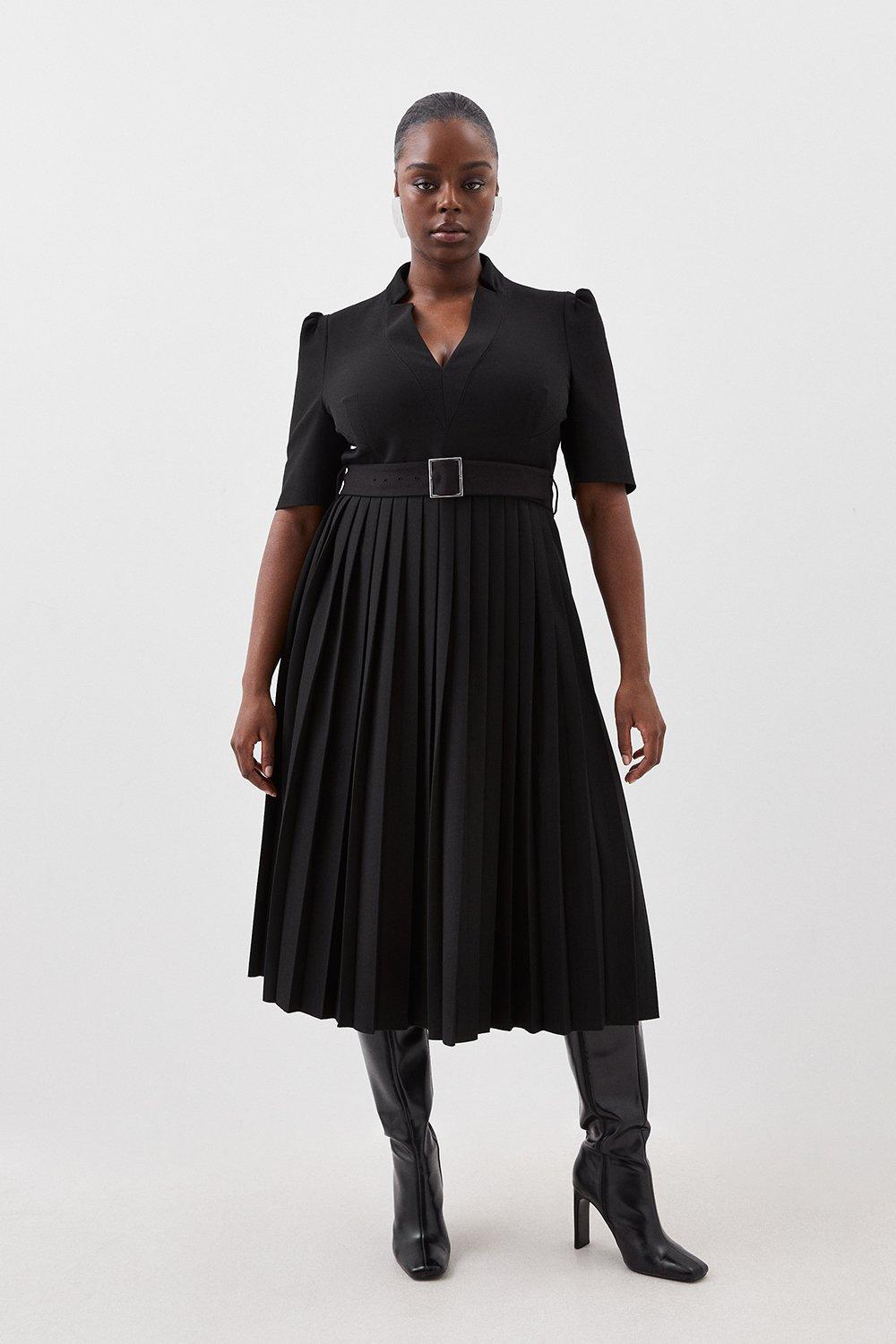 Plus Size Structured Crepe Forever Pleat Dress - Black
