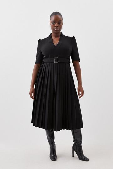 Black Plus Size Structured Crepe Forever Pleat Dress