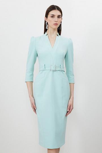 Compact Stretch Tailored Forever Belted Midi Dress sage