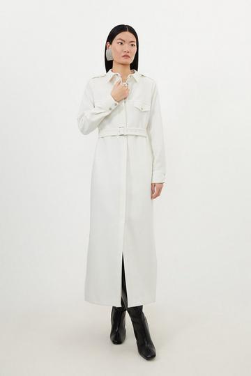 Tailored Flannel Long Sleeve Pocket Detail Shirt Dress ivory