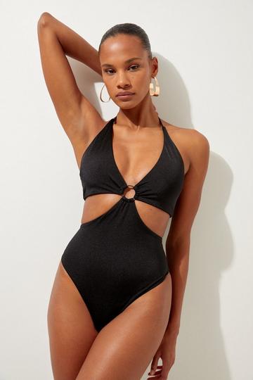 Black Slinky Cut Out Ring Detail Swimsuit