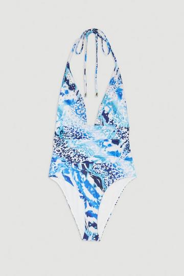 Abstract Print Hot Fix Trim Tie Detail Swimsuit multi