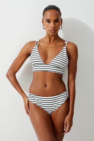 Textured Stripe Trim Detail Bikini Top stripe